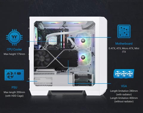 Thermaltake View 300 MX Snow TG ARGB Motherboard Sync E-ATX Mid